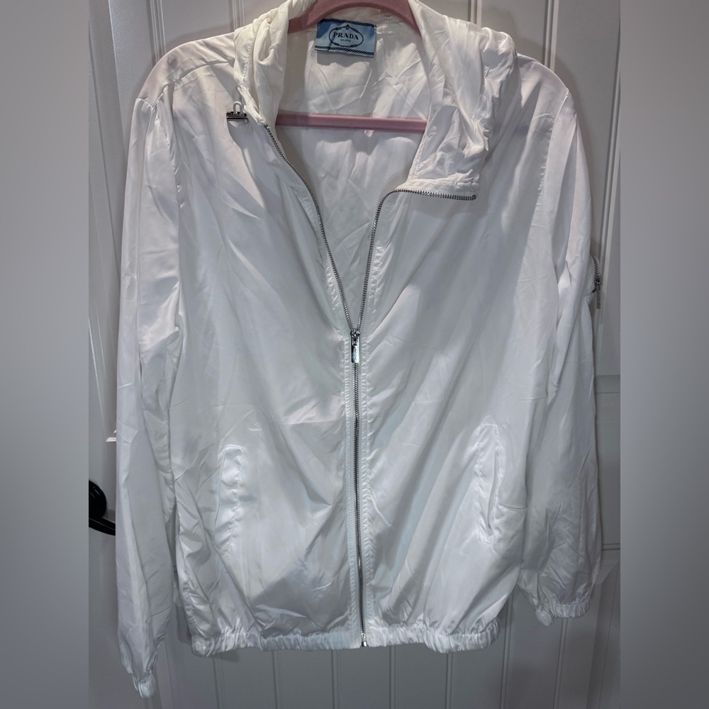 White Zip-Up Logo Jacket windbreaker rain large